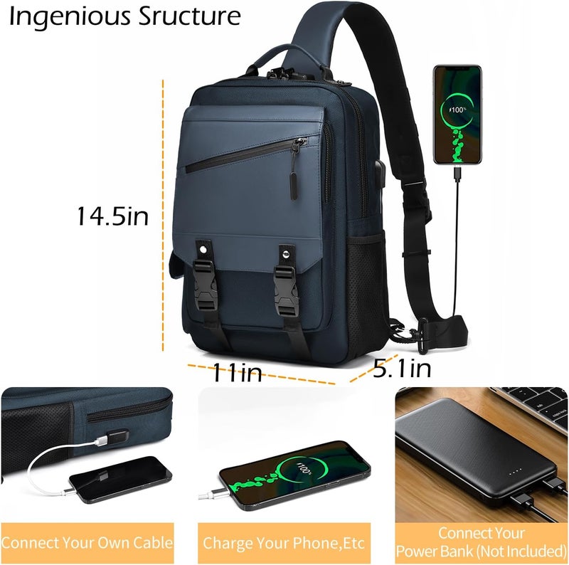 Leaper Crossbody Messenger Bag for Men: 13L Multi-pocket Satchel Sling Shoulder Bags for Travel Daily Work - Women Single Strap Backpack for Cycling, Hiking - Laptop Sling Bag for Men 14 inch,DarkBlue - Image 3